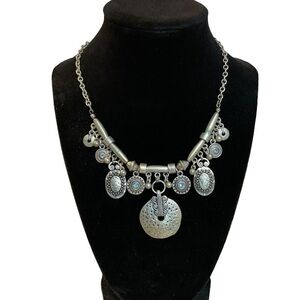 Silver Tone and Blue Rhinestone Metal 21" Necklace​​​